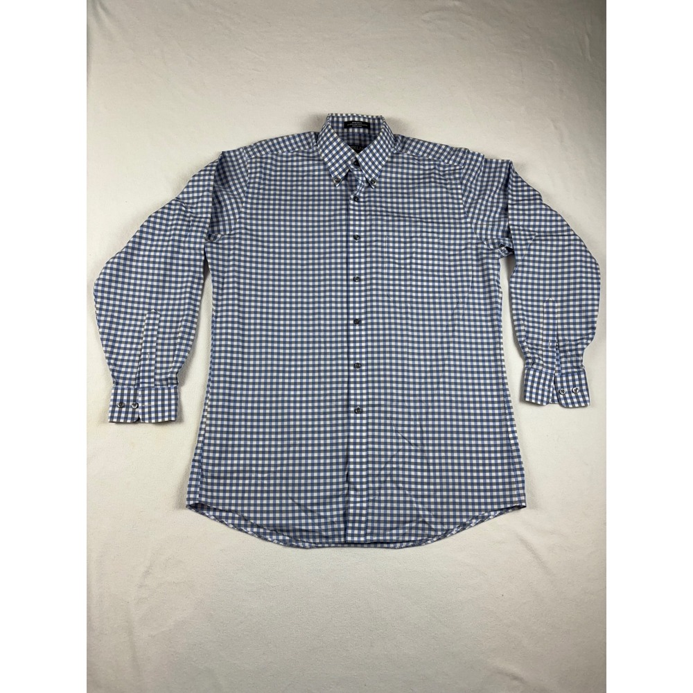 Kirkland Signature Mens Non Iron Gingham Button Down Shirt Size 16 34 Blue White